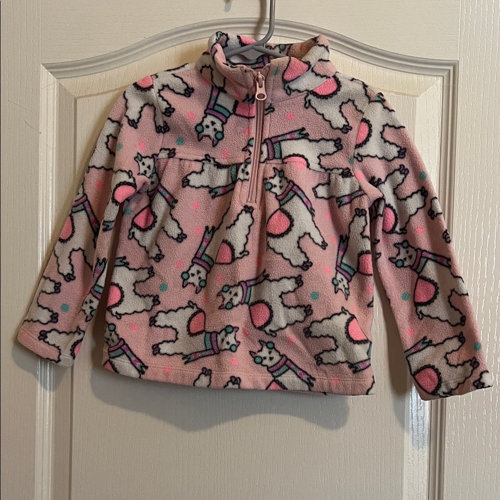 Children’s Place Girls' Pink Fleece Pullover Jacket half-zip with Llama Print 3T